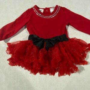Charming Scarlet Tutu Dress Onesie with Black Bow Accent
